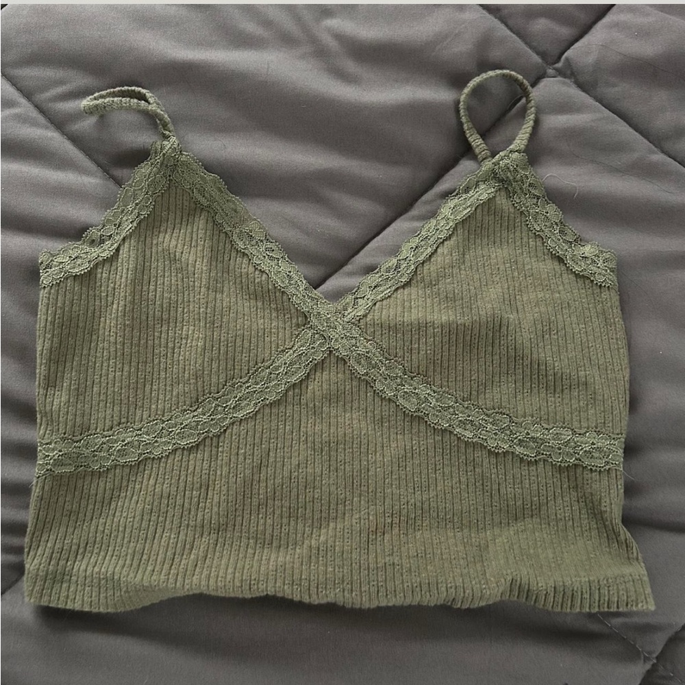 Aeropostale Olive Green Lace Trim Tank Top